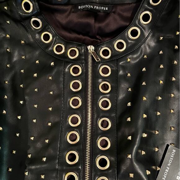 NEW Boston Proper Grommet Studded Faux Leather Edgy Jacket Black Sz M 8/10 NWT … - Picture 7 of 14